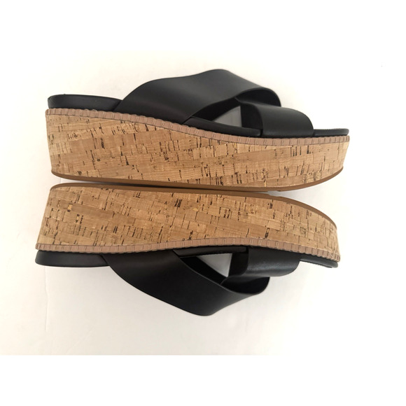 FitFlop Eloise Slide Sandals 11 Criss-Cross Black Leather Cork Wedge Comfort - Picture 7 of 12